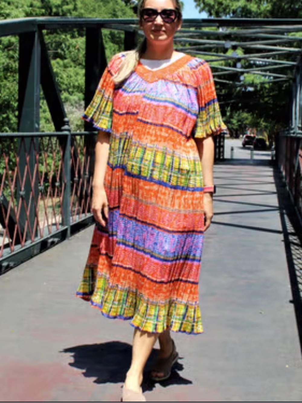 Vintage 80’s Boho Colorful Striped Crochet Yoke - Orange Multicolor
Maxi
Size 18
